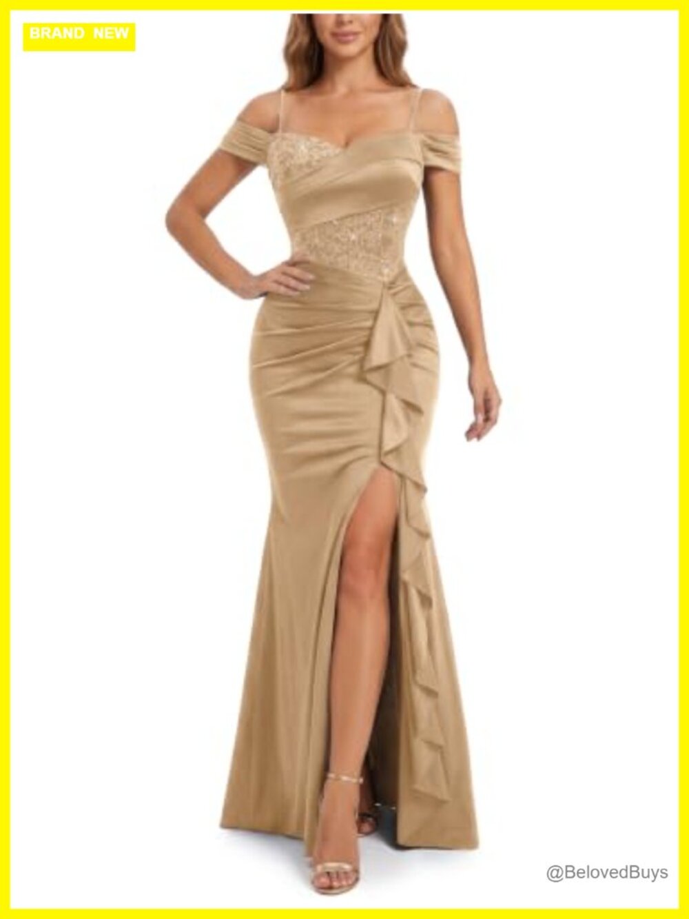 Off Shoulder Lace Sequin Formal Maxi Dress Sleeveless Floor Length